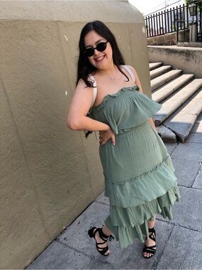 Free People Sage Green Tiered Midi Skirt Set